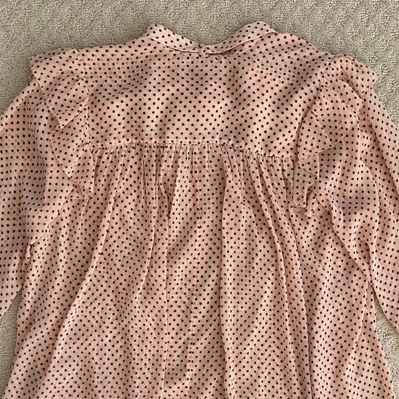 ALLSAINTS Lara Polka Dot Sheer Blouse Rosewater Pink 2 Feminine Relaxed Smocked - Picture 10 of 12